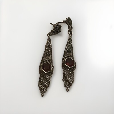 Vintage Art Deco Karneol Rot/Achat Ohrhänger Vintage Sterling Silber 925