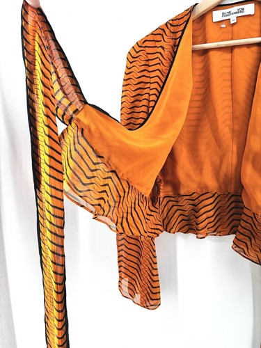 Diane von Furstenberg Women 100% Silk Thin Cardigan Orange Striped Size XS R722 - Picture 17 of 24
