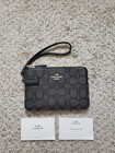 Coach G1681 Corner Zip Wristlet Signature Outline Canvas Black Gray Silver