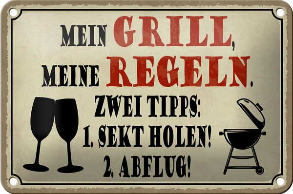 Blechschild Spruch 18X12 Cm Mein Grill Meine Regeln 2 Tipps Deko Schild Tin Sign-image