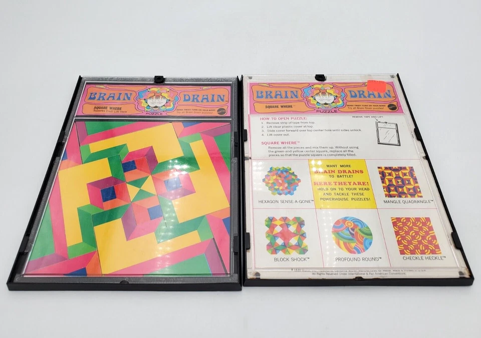 Lote de 2 Brain Drain Square Where Puzzle (Mattel, 1969) Vintage Completo Foto 2 de 4