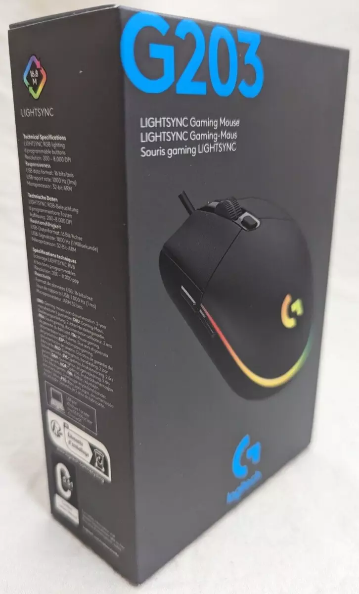  Logitech G203 Wired Gaming Mouse, 8,000 DPI, Rainbow