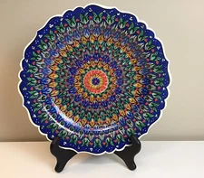 Turkish Handmade Kaya Seramik Ceramic Avanos 12" (30cm) Blue Green Pattern Plate