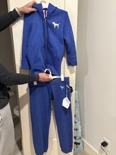 NEW VS LOVE PINK 86 DOG RARE Y2K VINTAGE BLUE ZIP HOODIE SWEATPANTS SET SZ M
