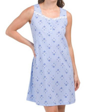 NWT Carole Hochman PERIWINKLE BLUE FLORAL Jersey Knit Sleeveless Nightgown L
