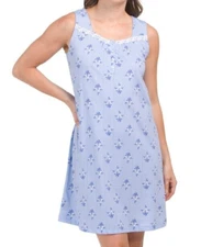 NWT Carole Hochman PERIWINKLE BLUE FLORAL Jersey Knit Sleeveless Nightgown M
