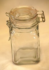 Square Clear Glass Canister Storage Jar Wire Bale Locking Lid