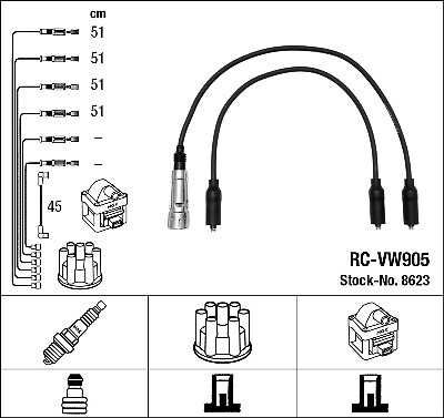 8623 NGK Ignition Cable Kit for VW