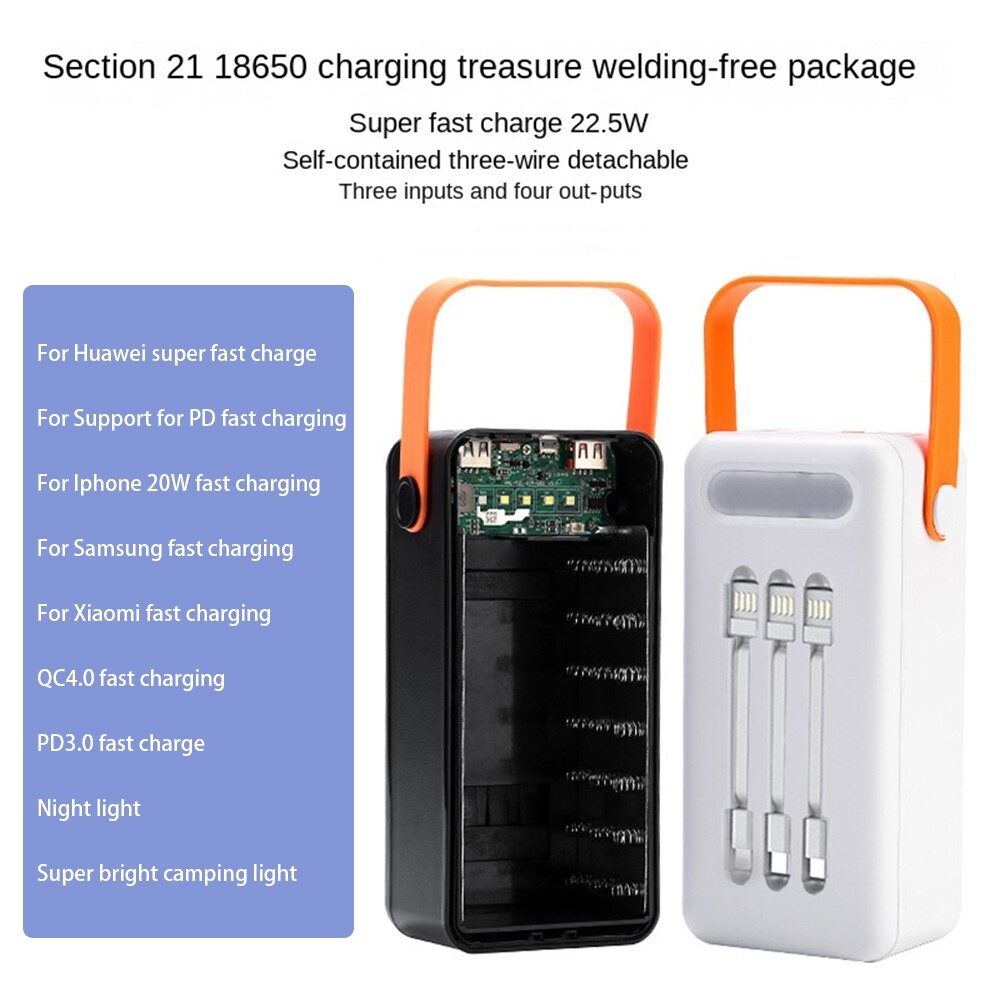 DIY 21*18650 Power Bank Case Fast Charge Storage Box Shell Free Welding
