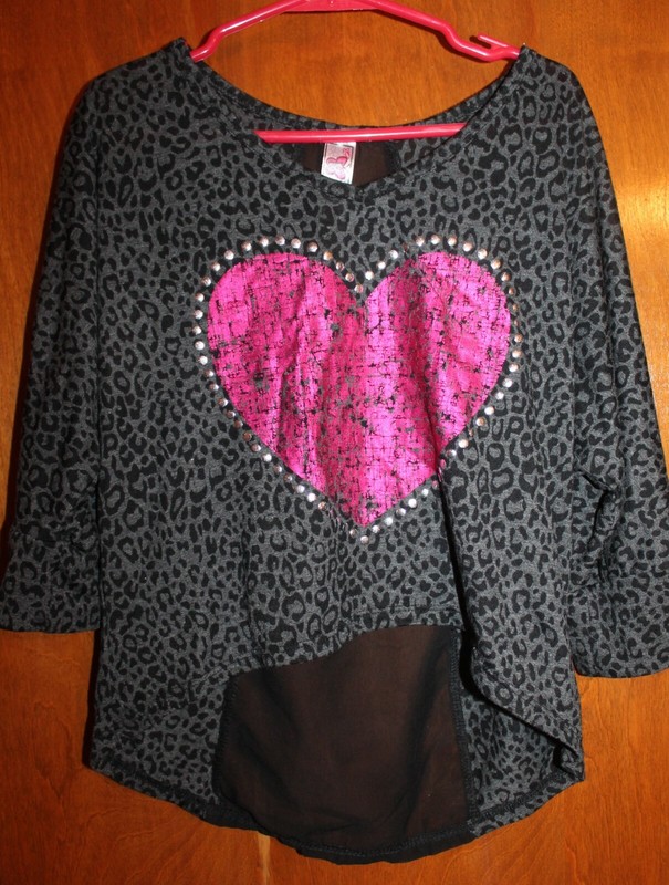 BEAUTEES Girls' Medium BLOUSE/TOP (Burn-out; Leopard w/ Heart) EUC