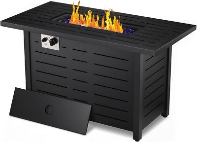 #ad #ad Fire Pit Propane Gas FirePit Table 43quot; Outdoor Rectangular Tabletop with Lid $224.99