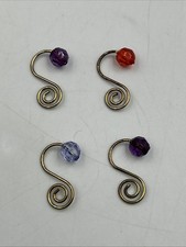 Goldtone Metal w Colored Bead 1" Twisted Hook Ornament Hangers - Lot of 4