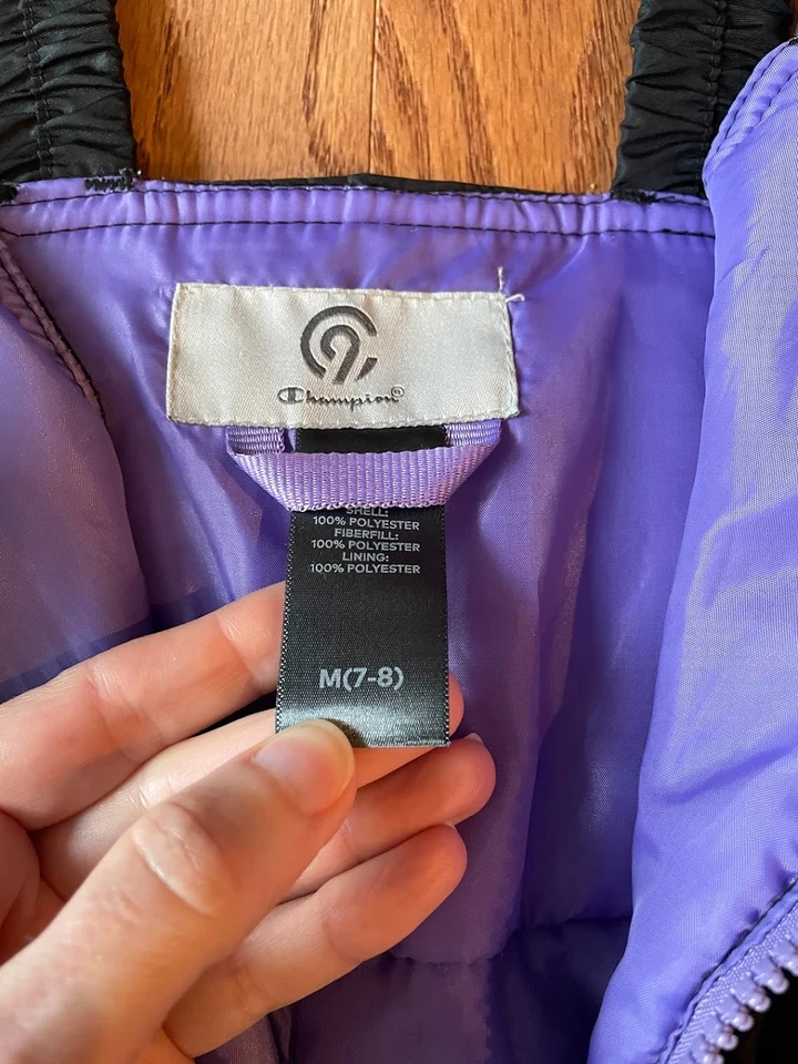 Traje de nieve c9 Champion para niños y niñas Snowbib, negro con forro púrpura, talla M (7-8) Foto 4 de 4