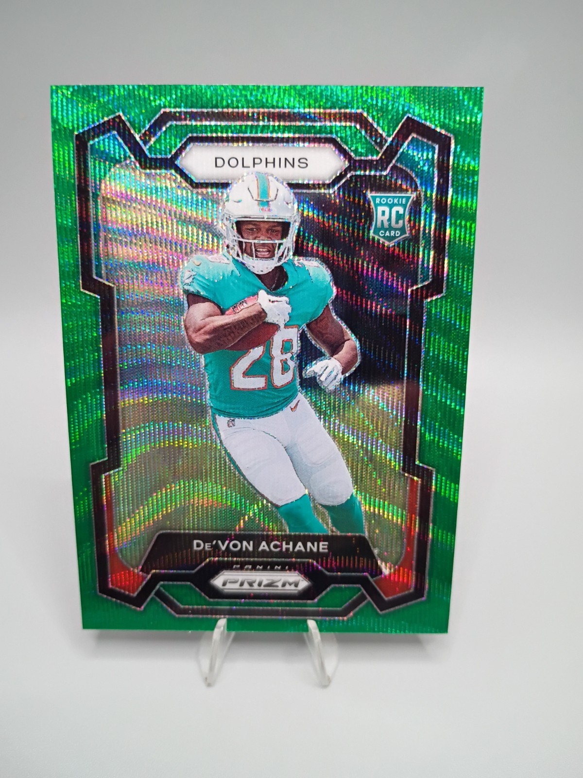 2023 Panini Prizm De'Von Achane RC Green Wave Rookie #365 Miami Dolphins