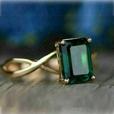 3 Ct Emerald Cut Solitaire Green Emerald Engagement Ring 14K Yellow Gold Finish