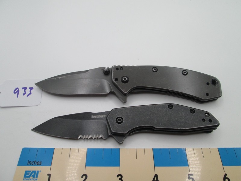 #933 Gray Kershaw 1555TI Cryo & 2065ST Gravel  Assisted Opening Knives
