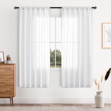 White Faux Linen Sheer Curtains - Textured Semi Voile Bedroom and Living Room...