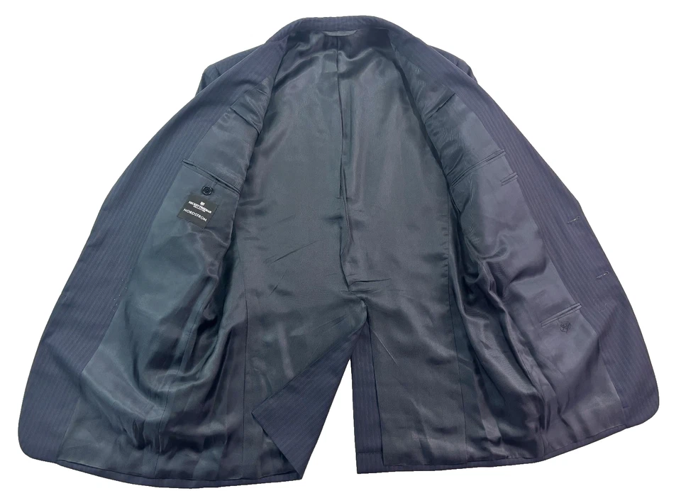 Hickey Freeman Canterbury 42L 34x34 2pc Pant Suit Navy Blue Brown Stripe USA - Image 4 of 4