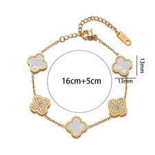 Modern Luxery White Clover 18k Gold Plated Quadrilateral Bracelet for Women Girl