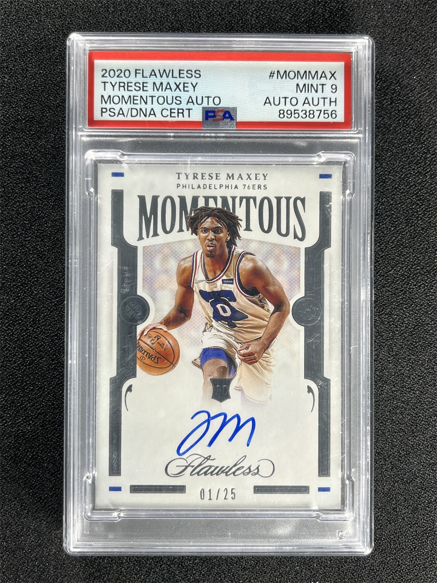 1/25 ! 2020-21 Panini Flawless Tyrese Maxey Momentous Auto RC PSA 9 Auto POP 3 view 1