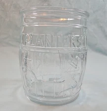 Planters Peanuts Glass Barrel Jar Running Mr Peanut Jar No Lid Vintage 1930's