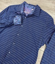 Robert Graham Men s Long Sleeve Geometric Signature Flip Cuff Button Up Blue M
