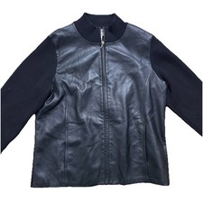 Pendleton Jacket Women s Medium Black Leather Merino Wool Blend Full Zip Vtg 90s