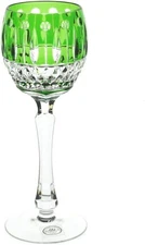 Ajka Xenia Emerald Green Cut to Clear Cased Crystal Wine Goblet 8.25" New
