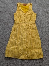 Tory Burch Linen Dress Yellow/White Chevron Button-Down Sleeveless Size 4