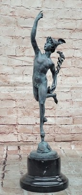 Winged Hermes Mercury Bronze Statue Giambologna Style Lost Wax Artwork Collectib