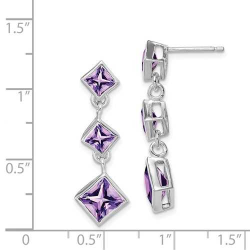 Sterling Silver Rhodium-plated Polished Amethyst Dangle Earrings Gift for Her - Afbeelding 4 van 4