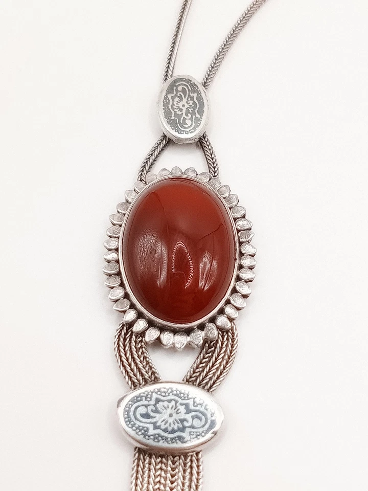 Collana Antica Vintage Argento 800 Corniola Art decò Ottomano Dettagli Niello  - Immagine 4 di 4