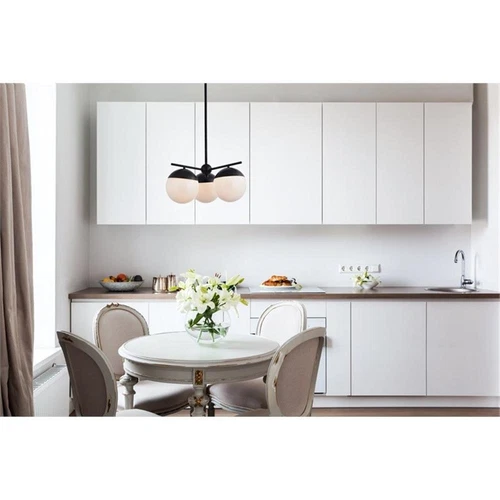 Living District Eclipse 3-Light Metal & Glass Pendant in Black and Frosted White - Picture 2 of 5