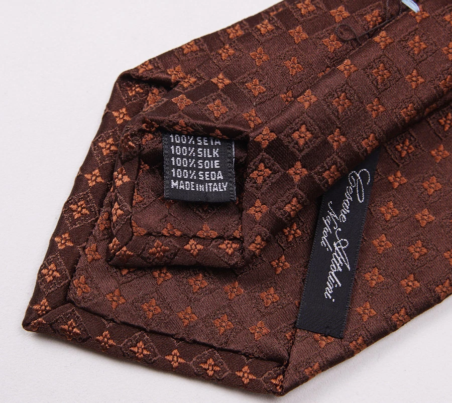 NWT $250 CESARE ATTOLINI Handmade Silk Tie Chocolate Brown-Orange Floral Pattern - Image 4 of 4