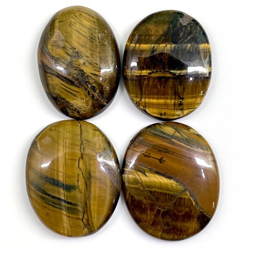 4 Pcs Natural Tiger Eye 38-41mm Oval Huge Cabochon Gemstones Wholesale Lot - Picture 7 of 15