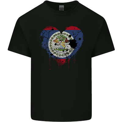 Lovetshirts Belize Flag Herren Baumwoll Maglietta Kurzarm Rundhals Tee Top