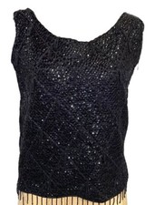Vtg Dressy Beaded Sequin Sleeveless Formal Tank Zip Back Mod Gorgeous Small