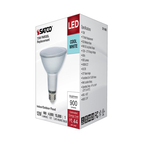 Pack LED Long Neck 35° 12W 75W 120V Medium E26 PAR30LN Silver 4000K Cool White - Picture 9 of 11