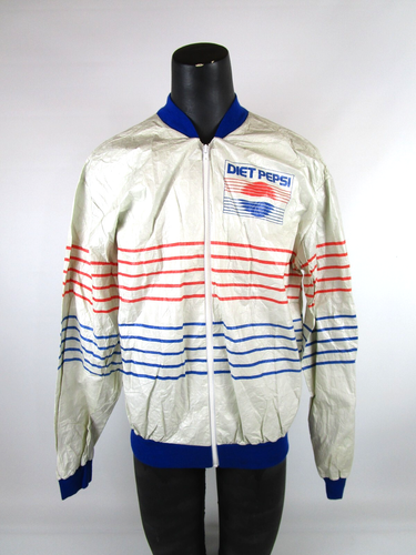 Vtg Rare 80s Diet Pepsi Tyvek by Dupont All Over Graphic Windbreaker Jacket L