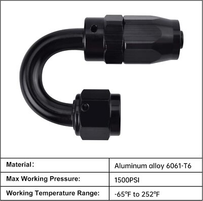 1pcs 10AN Hose End Fitting 180 Degree Swivel for CPE Braided Hose Black