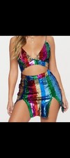 Multi Strappy Plunge Extreme Split Sequin Bodycon Dress