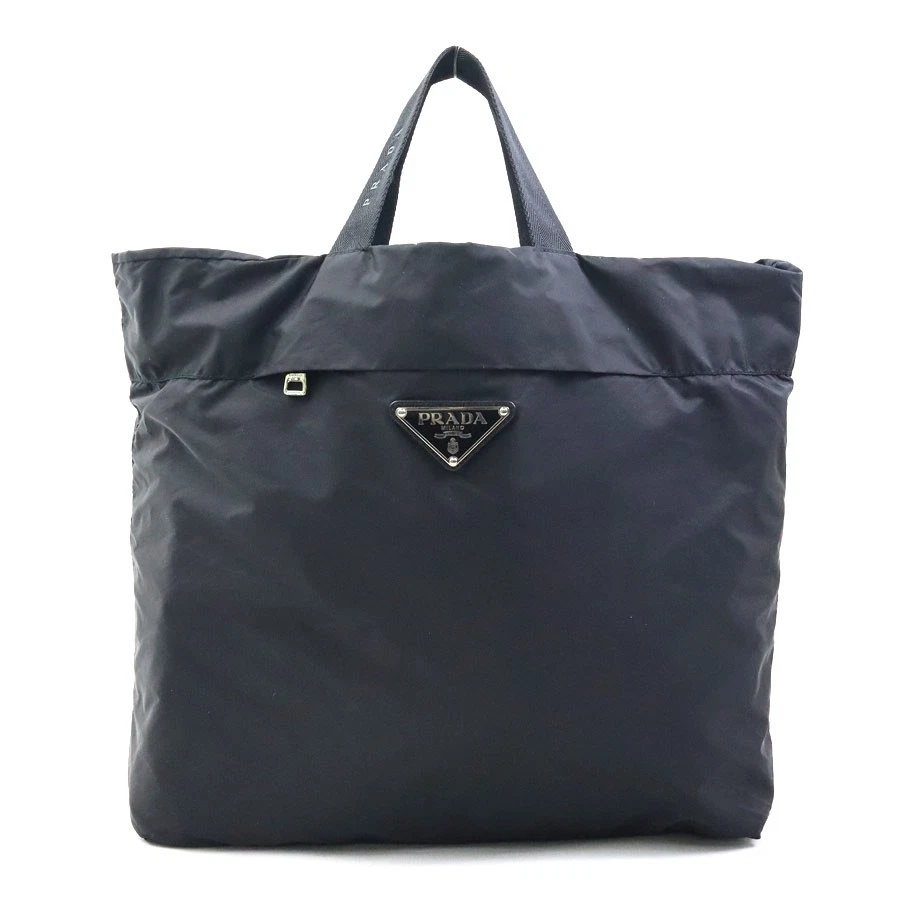 Prada — Auth PRADA Handbag Eco Bag Black Nylon/Silvertone - 56531a