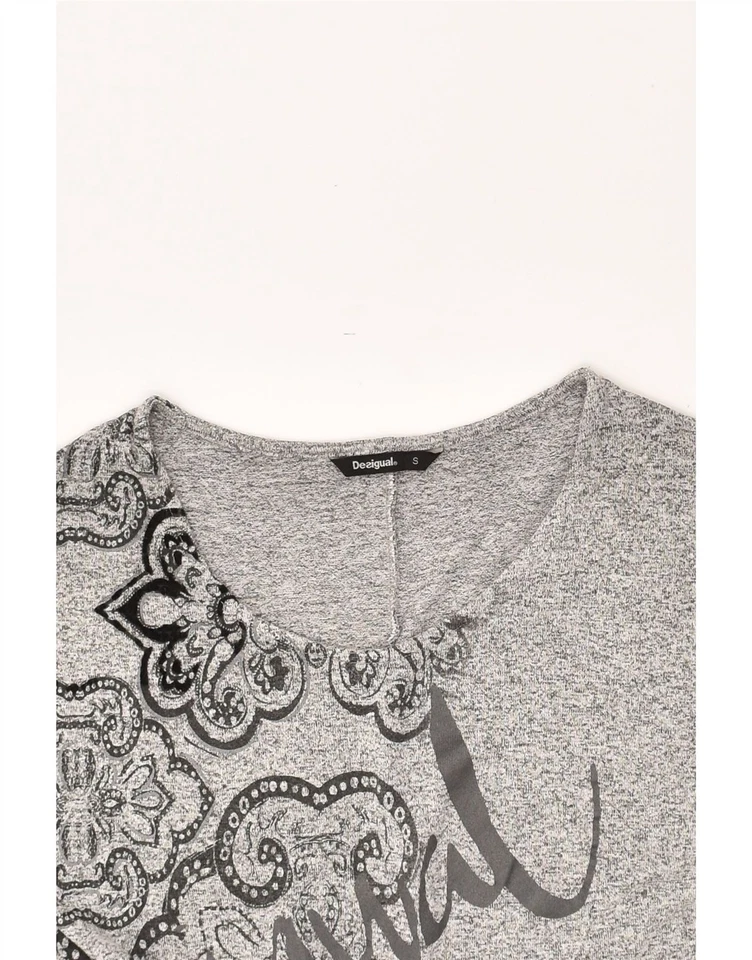 DESIGUAL Womens Short Sleeve Boat Neck Jumper Sweater UK 10 Small Grey KW18 - Image 3 of 3