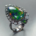 AAA Quality 9 ct Natural Black Opal Ring 925 Sterling Silver Size 7.5 /R473184