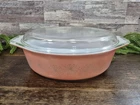 Vintage Pyrex Pink Daisy #045 Oval Casserole Dish 2.5 Qt, with Clear Glass Lid