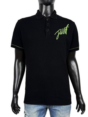 Just Cavalli Poloshirt Herren L Schwarz Logo Stickerei Fluo Baumwolle Casual Premium