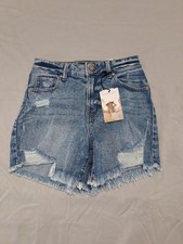 Sincerely Jules Distressed Super High Rise Wedge Frayed Hem Denim Shorts 1/25