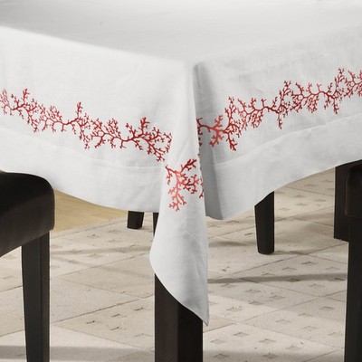 Serenk Coral Tablecloth White & Red 155x250cm