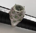 Vtg Sterling Silver Light Green Statement Ring With Scalloped Accent 925 Sz 10.5