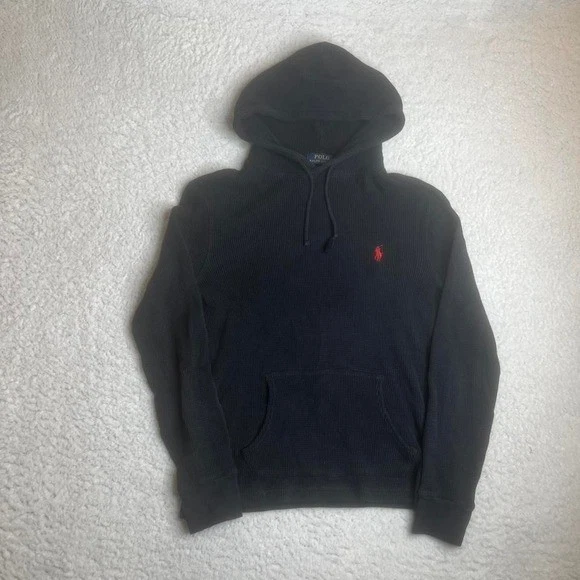 Polo Ralph Lauren men's black waffle thermal hoodie embroidered pony M
